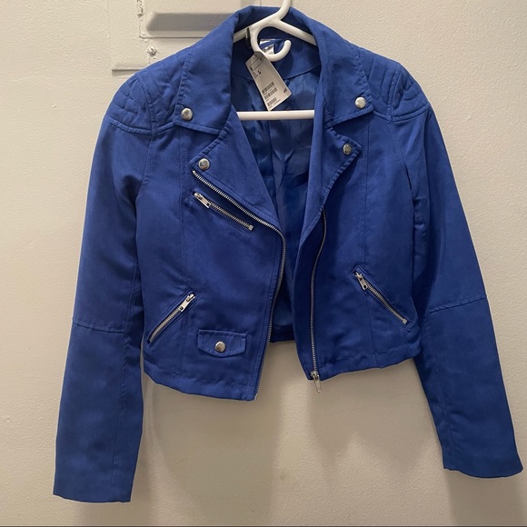 Electric Blue Suede moto jacket - Picture 1 of 4
